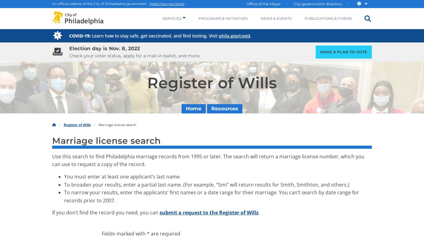 Marriage license search | Register of Wills - City of Philadelphia