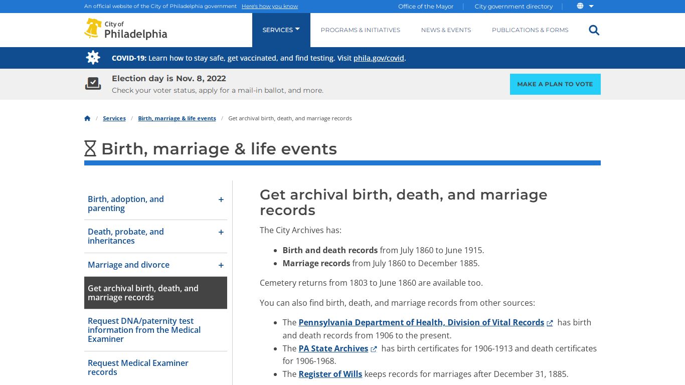 Get archival birth, death, and marriage records | Services