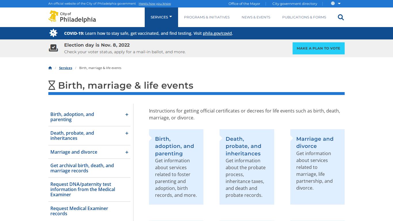 Birth, marriage & life events | Services | City of Philadelphia