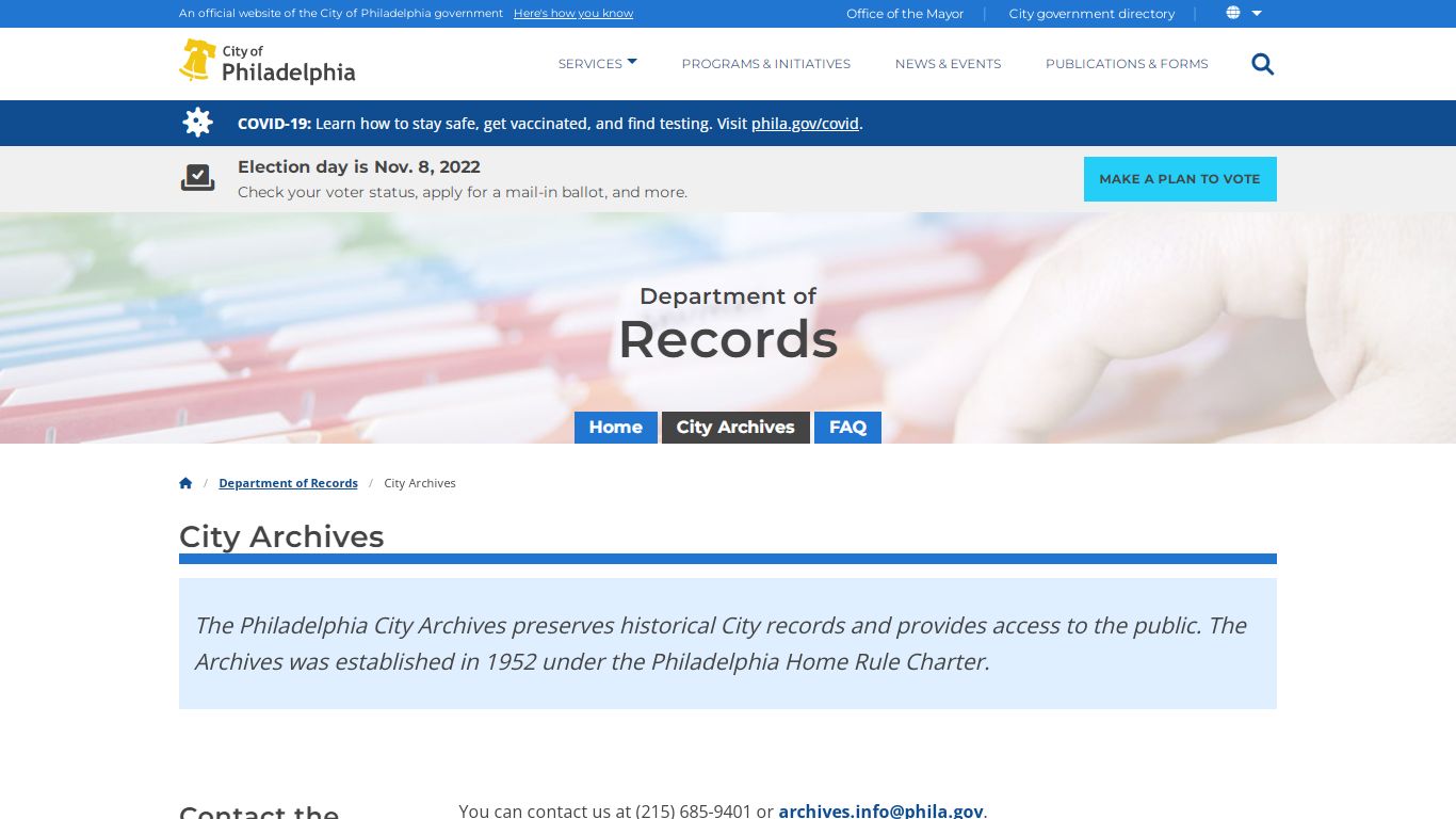 City Archives | Department of Records | City of Philadelphia